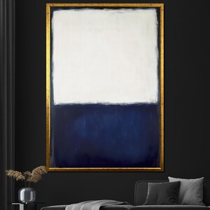 Mark Rothko Canvas Painting - White and Deep Blue Abstract Art, Modern Wall Decor, Mid-Century Gift, Large Canvas Artwork