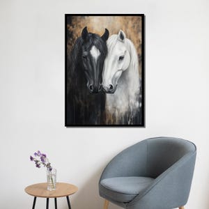Black and White Horse Canvas Painting Elegant Wall Art for Living Room Large Horse Artwork Gift for Animal Lovers image 3