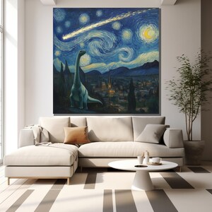 Dinosaur Starry Night Canvas Painting Unique Wall Art for Kids Room Decor and Dinosaur Lovers Gift image 6