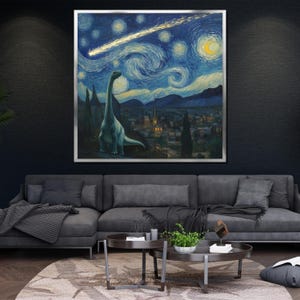 Dinosaur Starry Night Canvas Painting Unique Wall Art for Kids Room Decor and Dinosaur Lovers Gift image 4