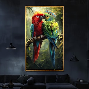 Parrot Canvas Painting Colorful Wildlife Wall Art Tropical Nature Decor Living Room Unique Gift Idea