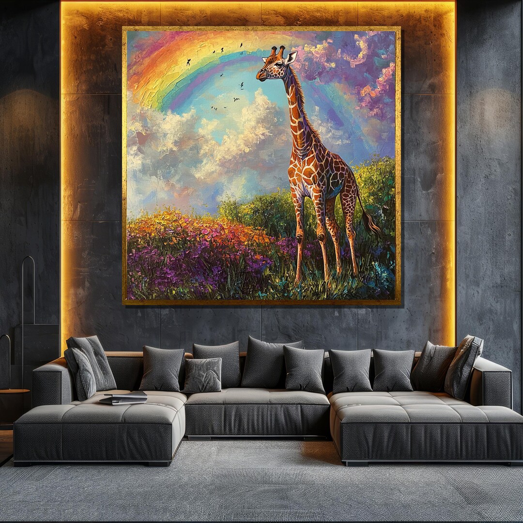 Colorful Giraffe Canvas Painting Rainbow Wall Art for Living Room Large ...