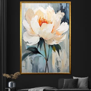 Textured White Peony Canvas Painting Modern Floral Wall Art for Living Room Elegant Decor Gift