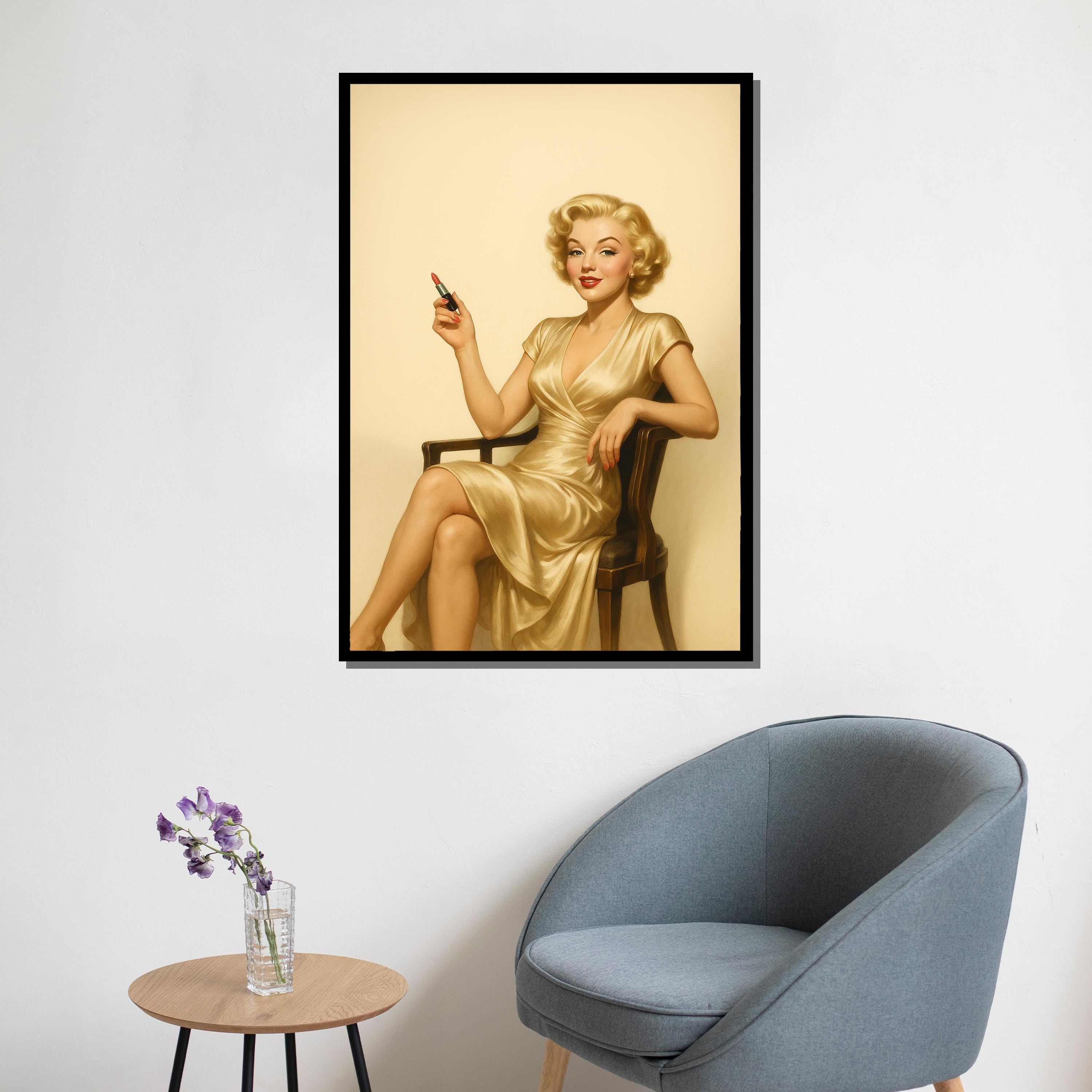 Marilyn Monroe Glamour Canvas Painting Vintage Hollywood Icon Wall Art ...