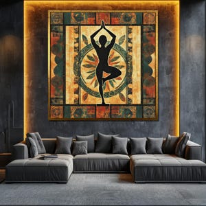 Boho Yoga Silhouette Canvas Painting Mandala Wall Art Spiritual Home Decor Unique Gift for Meditation and Relaxation Spaces