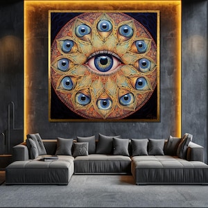 Mystical Eye Mandala Canvas Painting Abstract Wall Art Spiritual Boho Decor Unique Gift for Living Room