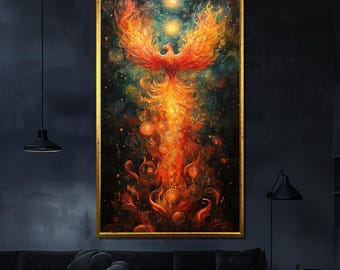 Phoenix Canvas Painting Mythical Firebird Art Vibrant Wall Decor Gift for Fantasy and Art Lovers
