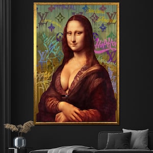 Graffiti Style Mona Lisa Canvas Painting, Modern Pop Art Wall Decor, Unique Artistic Gift