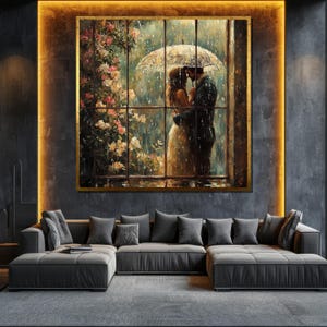 Romantic Rainy Day Couple Canvas Painting Large Wall Art for Living Room Wedding Gift Love Scene Decor