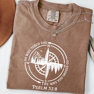 Christian Compass T-Shirt, Psalm 32:8 Scripture, Comfort Colors