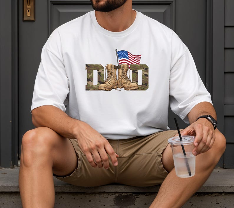 Comfort Colors® Military Dad Shirt with Boots Flag Graphic Patriotic Father Gift Veteran Inspired Tee image 1
