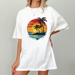 Comfort Colors® Sunset Beach Shirt, Tropical Palm Tree Shirt, Summer Vacation Tee, Ocean Sunset Shirt, Coastal Aesthetic Shirt image 4