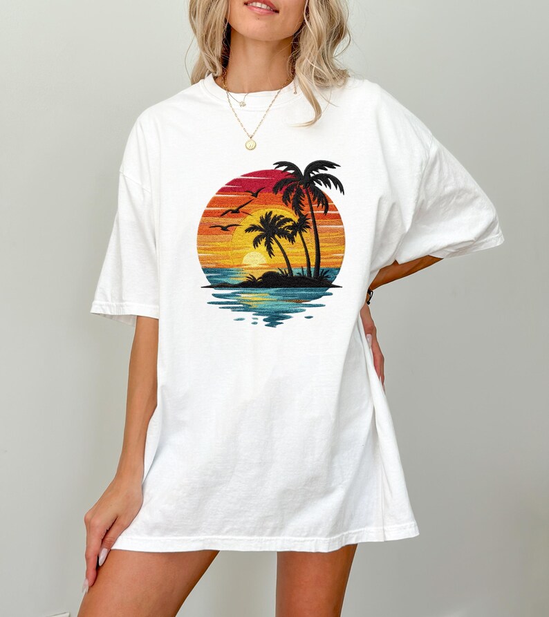 Comfort Colors® Sunset Beach Shirt, Tropical Palm Tree Shirt, Summer Vacation Tee, Ocean Sunset Shirt, Coastal Aesthetic Shirt image 4