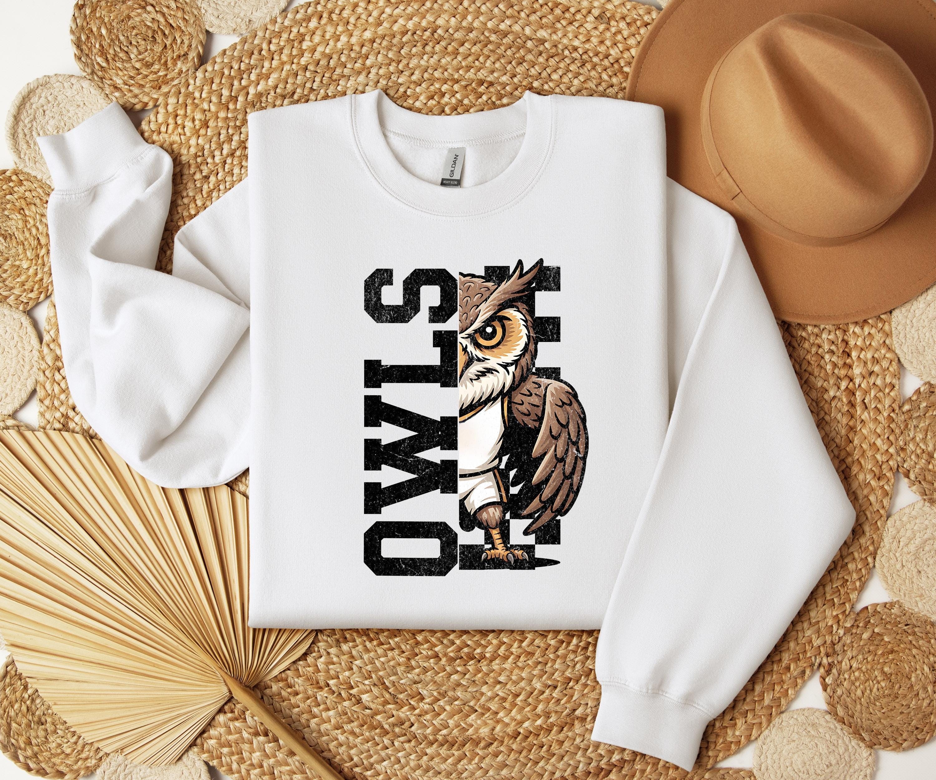 Gildan Owls Mascot Hoodie Sweatshirt, School Spirit Owl Graphic, Cute Team Pride Crewneck