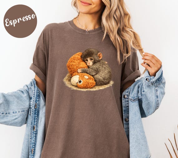 Comfort Colors® Sad Monkey Punch Graphic T Shirt, Baby Monkey Holding Plush Toy, Animal Lover Gift, Viral Sad Monkey Cute Cozy Tee