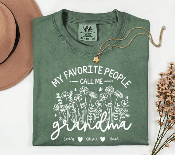 Comfort Colors® Custom Grandma Shirt With Kids Names, Mothers Day Gift For Mom, Wildflowers Grandma Tee, My Favorite People Call Me Grandma