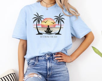 Custom Yoga Vacation Group Shirt, Sit Facing the Sea Yogi T-Shirt, Matching Yoga Retreat Shirts, Front and Back Design