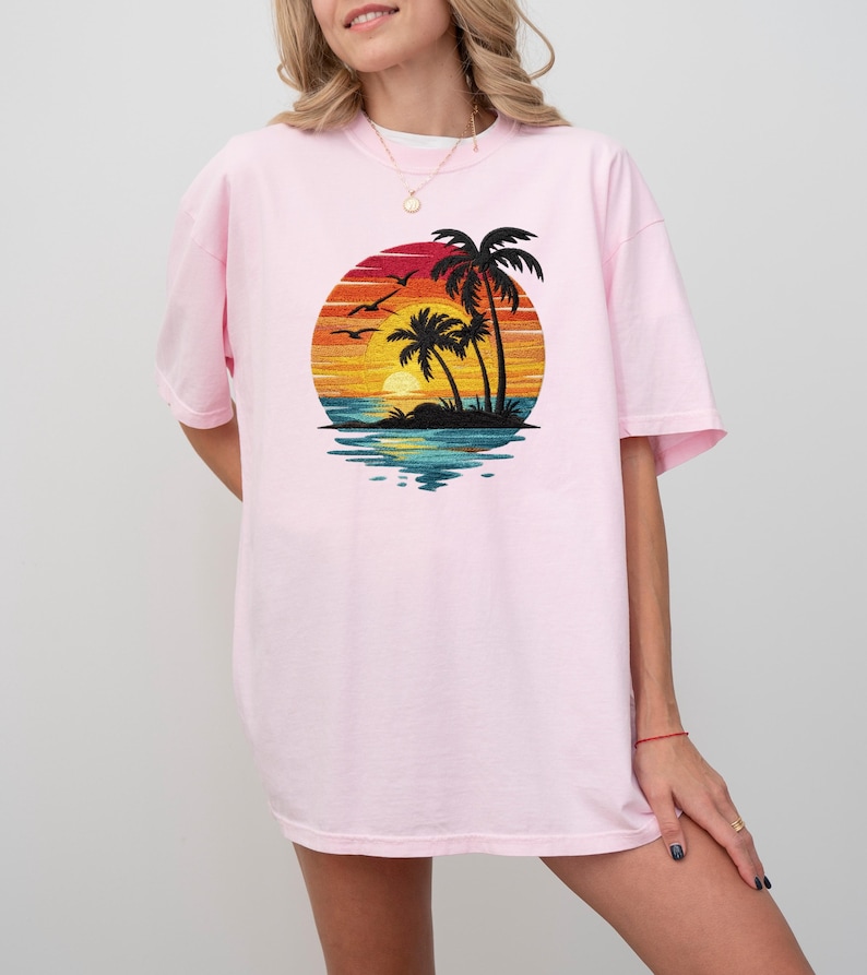 Comfort Colors® Sunset Beach Shirt, Tropical Palm Tree Shirt, Summer Vacation Tee, Ocean Sunset Shirt, Coastal Aesthetic Shirt image 6