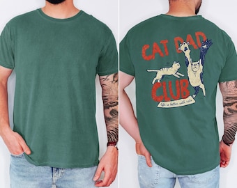 Comfort Colors Cat Dad Club T-Shirt, Pet Parent Funny Cat Lover Tee, Back Design Tee for Cat Dads, Unisex Casual Gift for New Cat Dad