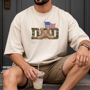 Comfort Colors® Military Dad Shirt with Boots Flag Graphic Patriotic Father Gift Veteran Inspired Tee image 3