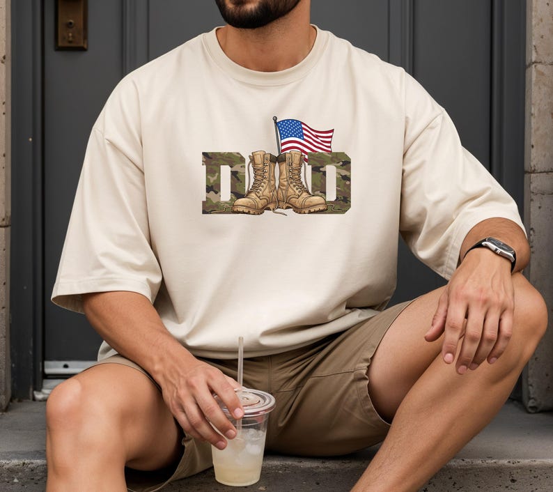 Comfort Colors® Military Dad Shirt with Boots Flag Graphic Patriotic Father Gift Veteran Inspired Tee image 3