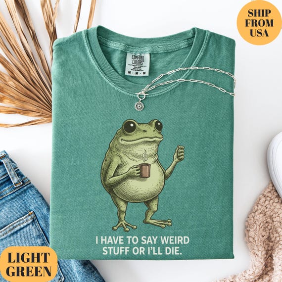 Comfort Colors Frog Drinking Coffee T-Shirt | Sarcastic Weird Friend Gift
