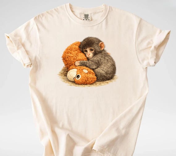 Comfort Colors® Sad Monkey Punch Graphic T Shirt, Baby Monkey Holding Plush Toy, Animal Lover Gift, Viral Sad Monkey Cute Cozy Tee
