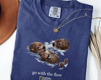 Comfort Colors® National Geographic Otters "Go With The Flow" Graphic Tee, Unisex Cotton Shirt