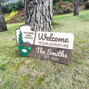 National Park Family Name Sign, Campers Personalized Welcome Sign, National Park Wedding Sign, Our Adventure, Hiker Gift