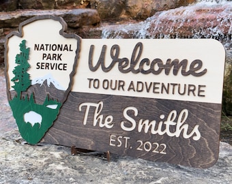 Family Name Campsite Sign, Personalized NPS Inspired Sign, National Park Service Sign, Cabin Decor, Adventurer Gifts