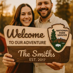 National Park Welcome Sign 3D, Personalized National Park Sign, NPS Inspired Family Name Sign, Custom Wood Sign, National Park Wedding Sign