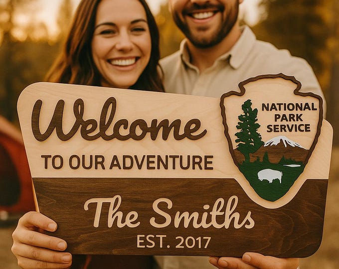 National Park Welcome Sign 3D, Personalized National Park Sign, NPS Inspired Family Name Sign, Custom Wood Sign, National Park Wedding Sign