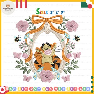 Vintage Coquette Style Embroidery Design, Family Vacation Embroidery Design, Cartoon Tiger Embroidery Design, Instant Download