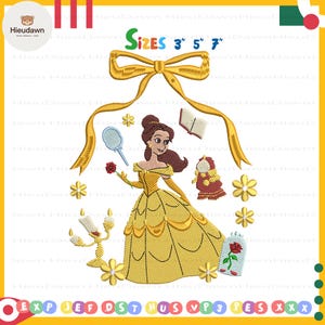 Princess Coquette Bow Embroidery Design, Magic Kingdom Embroidery Design, Princess Cartoon Embroidery Design,