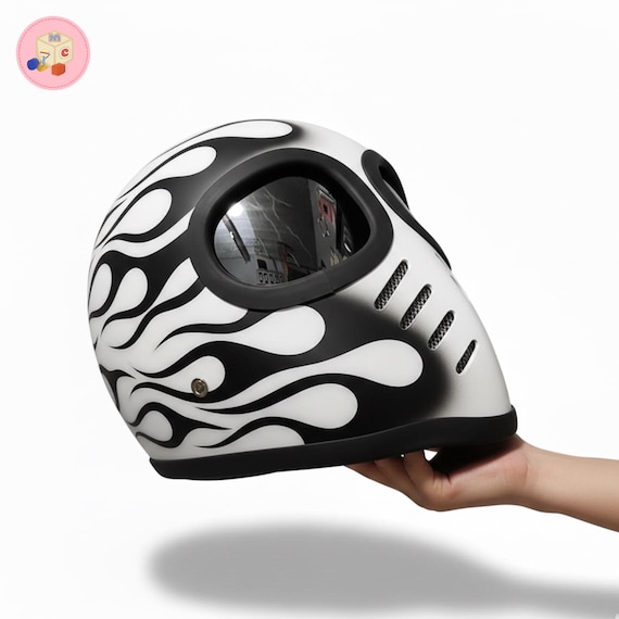 Custom Motorcycle Helmet Retro Alien Flame Black and White Hand-painted Full Face Helmet - Etsy Custom Motorcycle Helmet Retro Alien Flame Black and White Hand-painted Full Face Helmet - Etsy