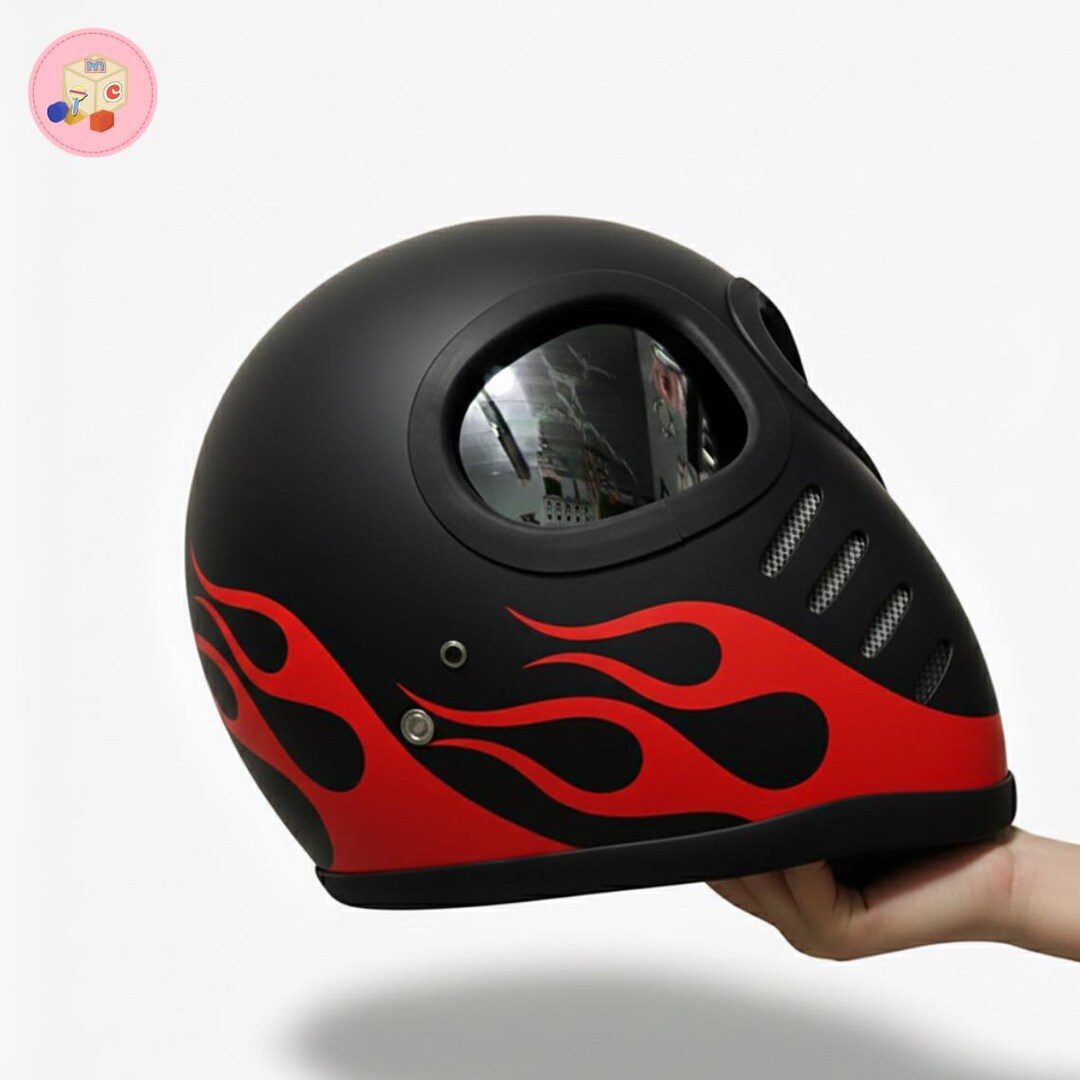 Custom Alien Art With Flame Red Retro Style Full Face Helmet Custom ...