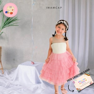 Pink Layered Tulle Party Dress for Girls, Sleeveless Birthday Outfit, Flower Girl Dress, Special Occasion Clothing, Kids Clothing 3-7 Years