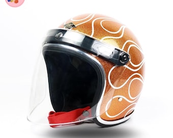 Custom Glitter Flame Motorcycle Helmet Slimhead 500TX Bobber Chopper