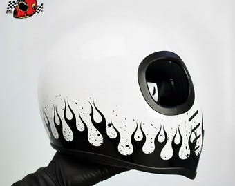 black and white motorcycle helmets Custom Helmet XF-GP Black and White Flame For Caferacer Motorcycle Vintage  Alien Full Face