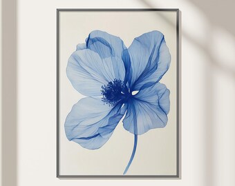 Abstract Blue Flower Print: Minimalist Botanical Wall Art (Digital Download)