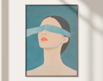 Minimalist Woman Portrait Art Print: Abstract Blue Decor (Digital Download)