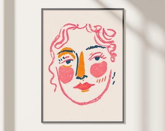 Abstract Face Art Print: Modern Colorful Line Art (Digital Download)