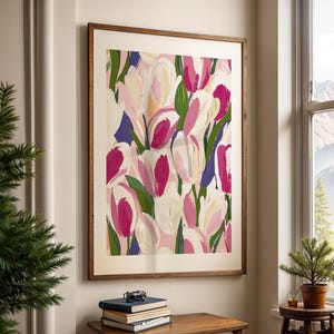 Abstract Pink Tulip Wall Art Floral Print Modern Botanical Artwork Vibrant Flower Painting Gift For Flower Lover Living Room Decor