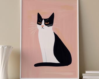 Abstract Black and White Cat Art Print: Minimalist Cat Illustration (Digital Download)