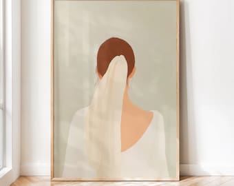 Minimalist Woman Portrait: Beige Neutral Wall Art (Digital Download)