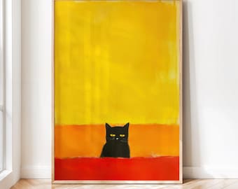 Impression d'art abstraite chat noir : décoration d'intérieur minimaliste moderne (téléchargement numérique)