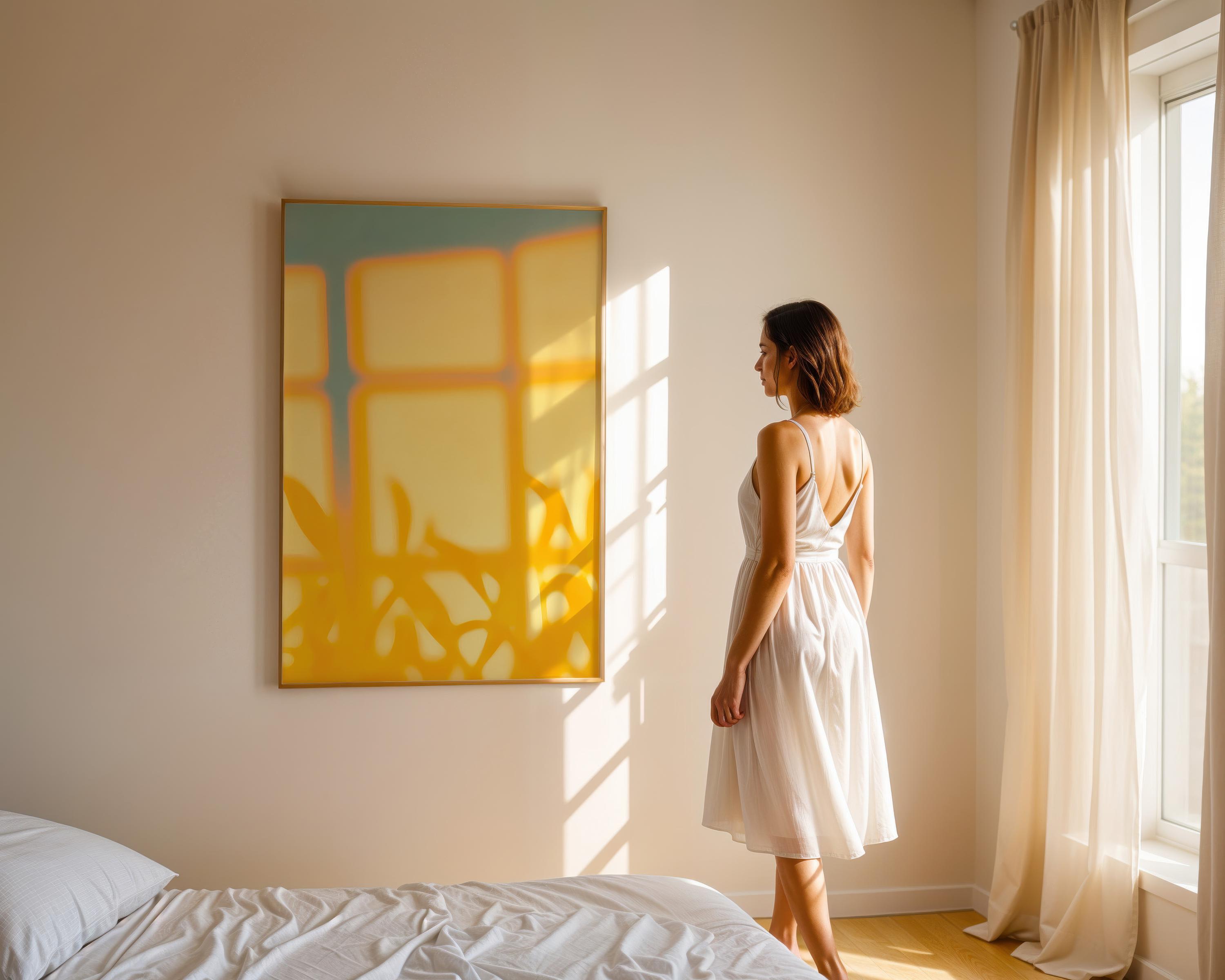 Golden Sunlight Plant Shadow Print: Abstract Window Art (digital ...