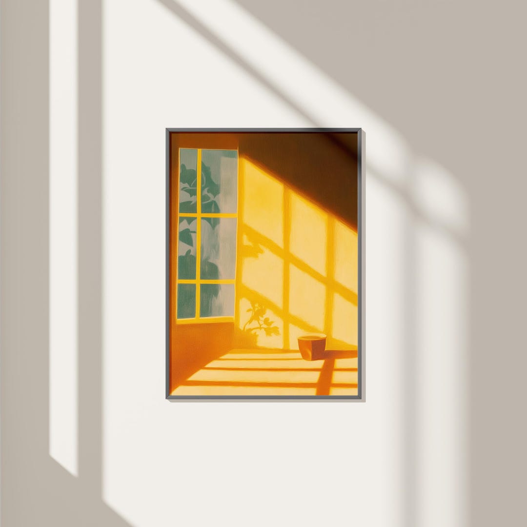 Warm Golden Sunlight Plant Shadow Print: Minimalist Window Art (digital ...
