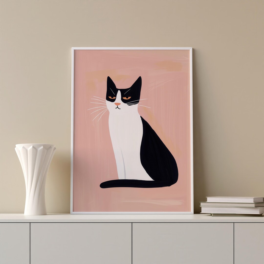 Abstract Black and White Cat Art Print: Minimalist Cat Illustration ...
