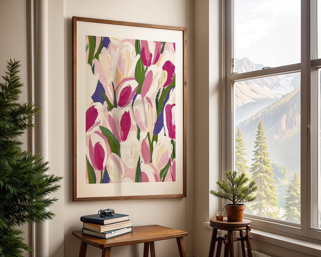 Abstract Pink Tulip Wall Art Floral Print Modern Botanical Artwork ...